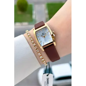 Kasası Gold Kordonu Kahverengi Renk 23 Mm Hediye Paketli Kadın Kol Saati