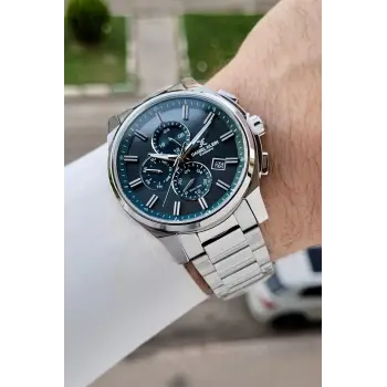 Kadranı Mavi Kordonu Gümüş Renk 44 Mm İç Göstergeleri Aktif Hediye Paketli Erkek Kol Saati