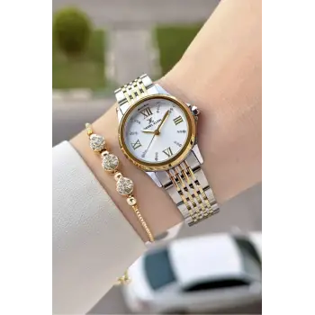 Gold Gümüş Renk 28 Mm Hediye Paketli Kadın Kol Saati