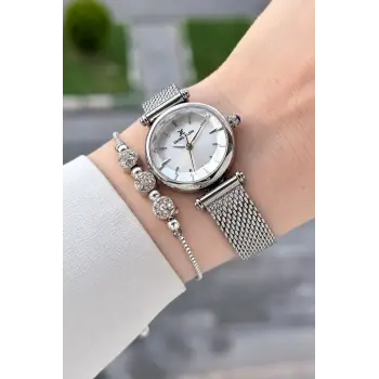 Gümüş Renk 26 Mm Hediye Paketli Kadın Kol Saati