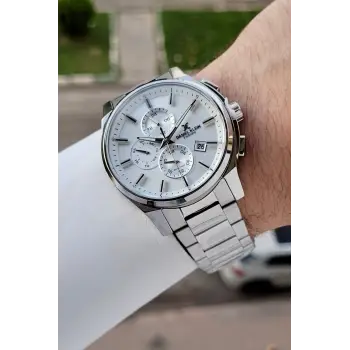 Gümüş Renk 44 Mm İç Göstergeleri Aktif Hediye Paketli Erkek Kol Saati
