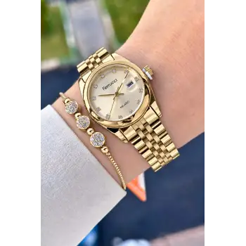 Gold Renk 28 Mm Hediye Paketli Kadın Kol Saati