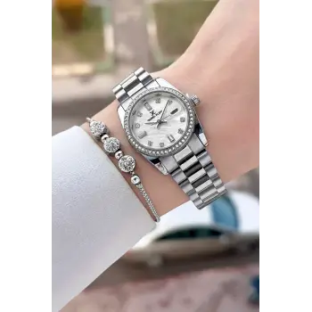 Gümüş Renk 28 Mm Kadın Kol Saati ve Bileklik