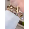 Freelook FLISTE30 Gold Renk Zincirli Hediye Paketli 5 ATM Kadın Kol Saati ve Bileklik