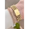 Gold Renk 32,5 Mm Takvimli Kadın Kol Saati Ve Bileklik