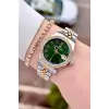 Kadranı Yeşil Kordonu Gold Gümüş Renk 32,5 Mm Takvimli Kadın Kol Saati Ve Bileklik