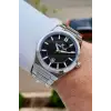 Kadranı Siyah Kordonu Gümüş Renk Takvimli 43 Mm Erkek Kol Saati
