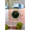 Kadranı Yeşil Kordonu Gold Renk 38 mm Kadın Kol Saati ve Bileklik