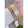 Kadranı Yeşil Kordonu Gold Renk 38 mm Kadın Kol Saati ve Bileklik