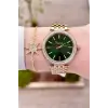 Kadranı Yeşil Kordonu Gold Renk 38 Mm Kadın Kol Saati Ve Bileklik
