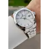 Kadranı Beyaz Kordonu Gümüş Renk Takvimli Erkek Kol Saati