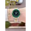 Kadranı Yeşil Kordonu Gold Gümüş Renk 34 Mm Kadın Kol Saati ve Bileklik