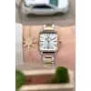 Gold Gümüş Renk 26 mm Kadın Kol Saati ve Bileklik
