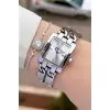 Gümüş Renk 24 Mm Zincirli Kadın Kol Saati ve Hediye Bileklik