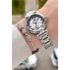 Gümüş Renk 30 Mm Kristal Cam Kadın Kol Saati ve Hediye Bileklik