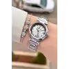 Gümüş Renk 30 Mm Kristal Cam Kadın Kol Saati ve Hediye Bileklik