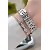 Gümüş Renk 30 Mm Kristal Cam Kadın Kol Saati ve Hediye Bileklik