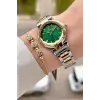 Kadranı Yeşil Kordonu Gold Gümüş Renk 30 Mm Kadın Kol Saati ve Bileklik