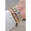 Kadranı Yeşil Kordonu Gold Gümüş Renk 30 Mm Kadın Kol Saati ve Bileklik