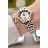 Gold Gümüş Renk 30 Mm Kristal Cam Kadın Kol Saati ve Hediye Bileklik