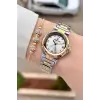 Gold Gümüş Renk 30 Mm Kristal Cam Kadın Kol Saati ve Hediye Bileklik