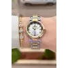 Gold Gümüş Renk 30 Mm Kristal Cam Kadın Kol Saati ve Hediye Bileklik