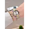 Gold Gümüş Renk 30 Mm Kristal Cam Kadın Kol Saati ve Hediye Bileklik