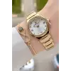 Gold Renk 30 Mm Kadın Kol Saati ve Hediye Bileklik