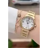 Gold Renk 30 Mm Kadın Kol Saati ve Hediye Bileklik