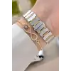 Gold Gümüş Renk 30 Mm Kadın Kol Saati ve Hediye Bileklik