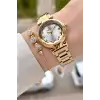 Gold Renk 30 Mm Kristal Cam Kadın Kol Saati ve Hediye Bileklik