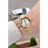 Gold Renk 30 Mm Kristal Cam Kadın Kol Saati ve Hediye Bileklik