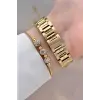 Gold Renk 30 Mm Kristal Cam Kadın Kol Saati ve Hediye Bileklik