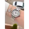 Gümüş Renk 35 Mm Hediye Paketli Kadın Kol Saati ve Bileklik