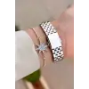 Gümüş Renk 35 Mm Hediye Paketli Kadın Kol Saati ve Bileklik