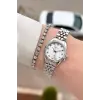 Gümüş Renk 24 Mm Tam Çelik Paslanmaz Kadın Kol Saati ve Bileklik