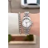 Gümüş Renk 24 Mm Tam Çelik Paslanmaz Kadın Kol Saati ve Bileklik
