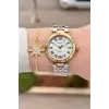 Gold Gümüş Renk 35 Mm Hediye Paketli Kadın Kol Saati ve Bileklik