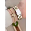 Gold Gümüş Renk 35 Mm Hediye Paketli Kadın Kol Saati ve Bileklik