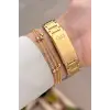 Gold Renk 30 Mm Kadın Kol Saati ve Hediye Bileklik