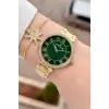 Kadranı Yeşil Kordonu Gold Renk 35 mm Kadın Kol Saati ve Hediye Bileklik