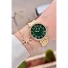 Kadranı Yeşil Kordonu Gold Renk 35 mm Kadın Kol Saati ve Hediye Bileklik