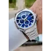 Kadranı Lacivert Kordonu Gümüş Renk Hediye Paketli 45 mm Erkek Kol Saati