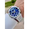 Kadranı Lacivert Kordonu Gümüş Renk Hediye Paketli 45 mm Erkek Kol Saati