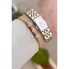 Gold Gümüş Renk 26 mm Kadın Kol Saati ve Hediye Bileklik