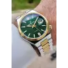 Kadranı Yeşil Kordonu Gold Gümüş Renk 40 mm Çelik Metaryel Erkek Kol Saati