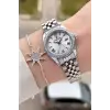 Gümüş Renk 28 mm Kristal Cam Kadın Kol Saati ve Bileklik