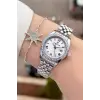 Gümüş Renk 28 mm Kristal Cam Kadın Kol Saati ve Bileklik