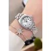 Gümüş Renk 28 mm Kristal Cam Kadın Kol Saati ve Bileklik