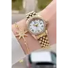 Gold Renk 28 mm Kristal Cam Kadın Kol Saati ve Bileklik